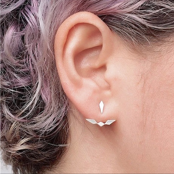 “Rebel” Geometric Unique 925 Sterling Silver Gold Minimalist Boho Stud Earring - Picture 4 of 4